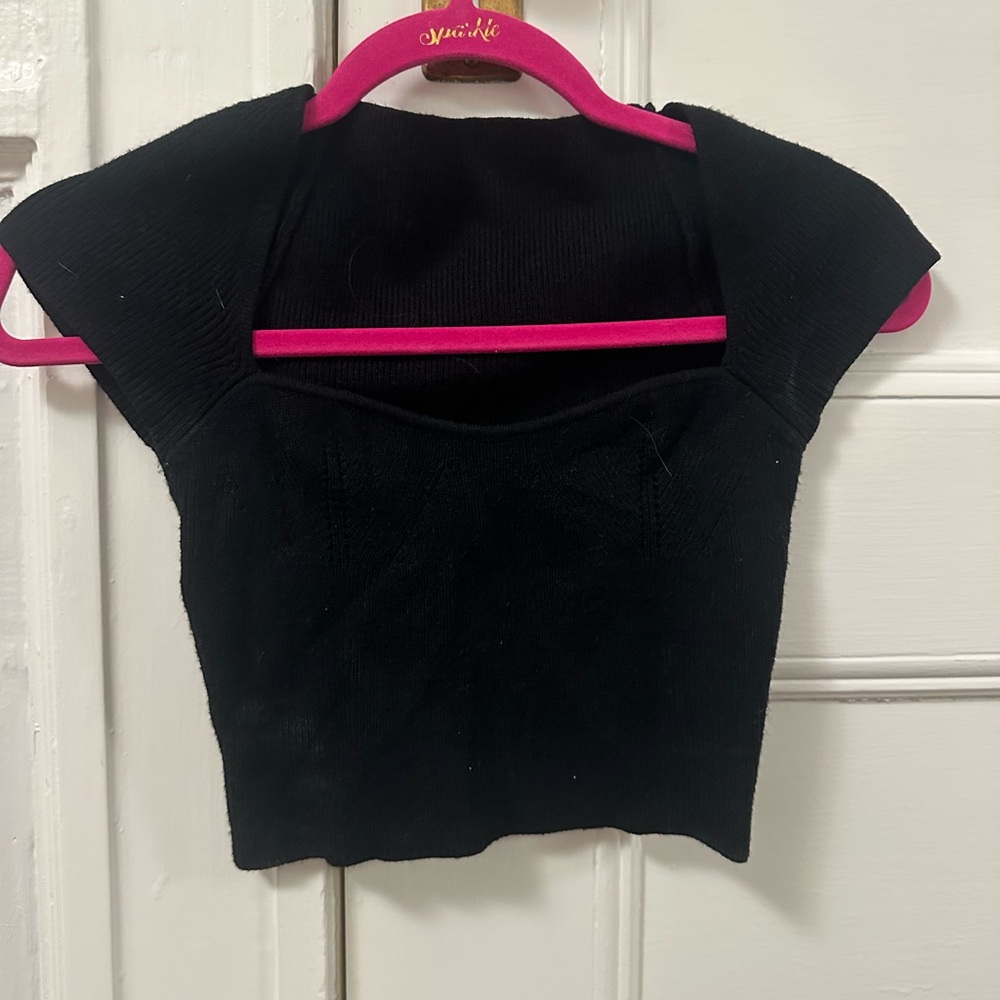 SHEIN Black and Pink Fitted Bustier Crop Bodysuit